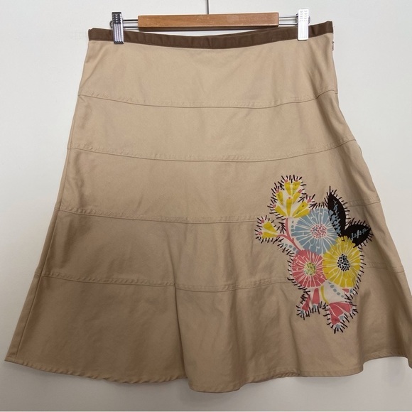 Beautiful Miss B cotton dress nude tan floral appliqué size 12 A-line granola - Picture 1 of 9